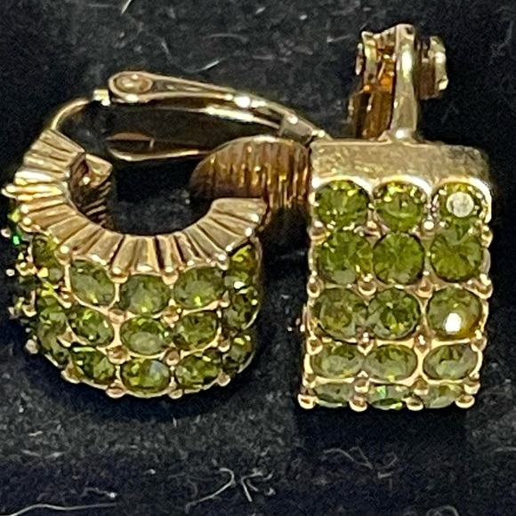 VTG Signed GIVENCHY Clip Earrings Green Half Hoop - Picture 3 of 9